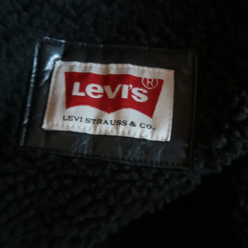 Levi's Black Faux Leather Jacket Layered Look Hoodie Men's Size Large
